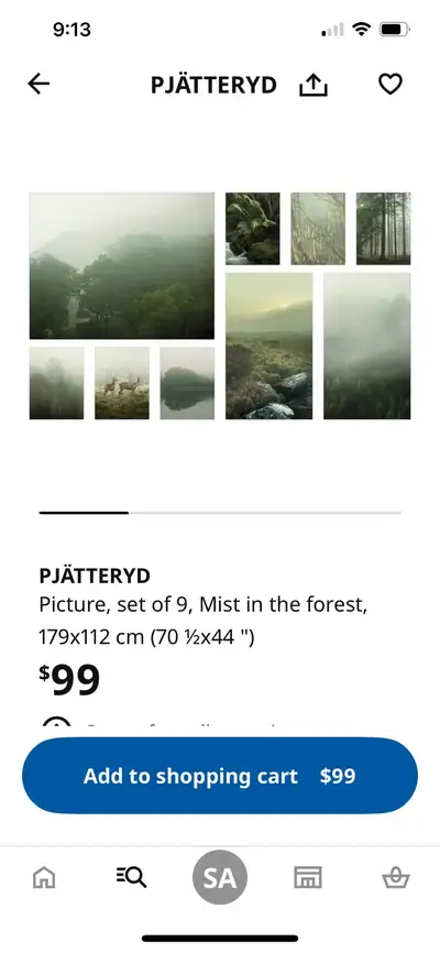 IKEA original Picture, set of 9, Mist in the forest , View more