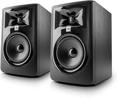 Pair of JBL LSR305P MkII Studio Monitors in excellent condition. Includes everything you need to plu...