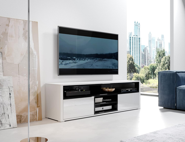 Evoque Large White & Black  TV Stand - Support TV's up to 80" in TV Tables & Entertainment Units in Richmond - Image 4