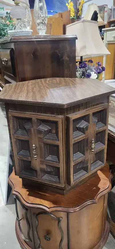 Hexagonal Wooden End Table Dark wood, View more