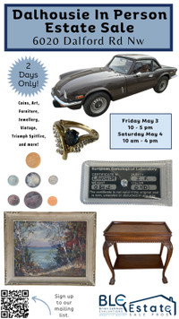 Dalhousie In Person Estate Sale May 3 and May 4