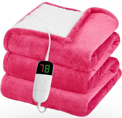 Electric Heated Blanket 62x84” Plush Sherpa Throw w/ Timer , View more