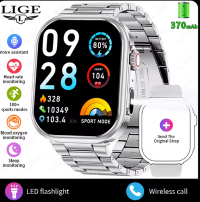 New LIGE New Smart Watch Men 2.01'' HD Flashlight Bluetooth Call, View more
