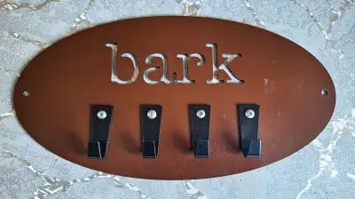Hanging Metal Wall Mount Dog Leash Holder with "Bark" cut Out, View more