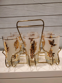 Mcm  vintage drinking glasses with caddy