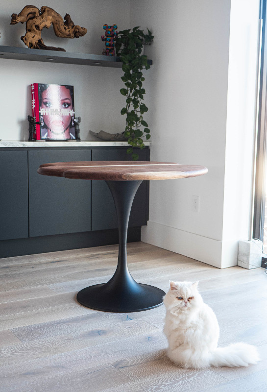 Round dining table, bistro table, solid wood top and steel base. in Dining Tables & Sets in Mississauga / Peel Region - Image 3