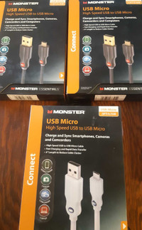 Lot of 3 new Usb micro high speed Usb to us micro phone cords