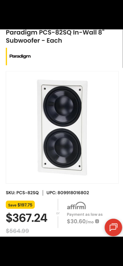 Paradigm inwall sub woofer, View more