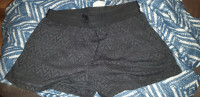 Black Hollow Out Lace Overlay Swim Short