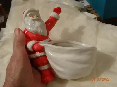 Santa and dish, for candies, nuts etc. Great gift as no chips, breaks, repairs. Santa is 6 inches ta...