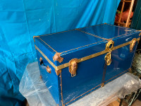 Small Vintage Blue Metal Trunk