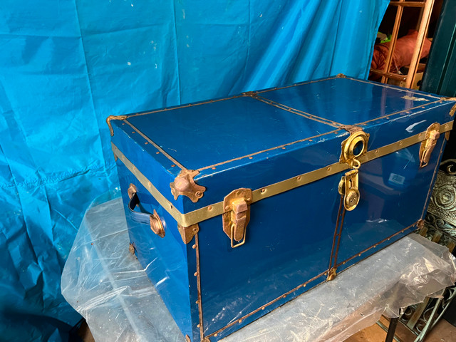 Small Vintage Blue Metal Trunk in Storage & Organization in Barrie