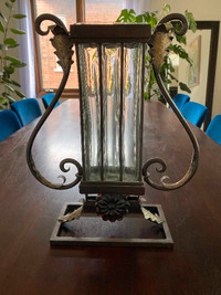 Vintage Wrought Iron and Moulded Glass Vase