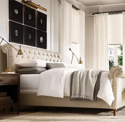 Restoration Hardware King Chesterfield tufted sleigh bed, View more
