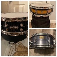 High End Snare Drums. Ludwig Club Date, Pearl Exotic, Tama Alu
