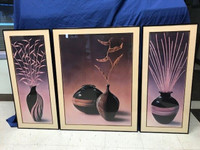 3 Piece wall art Vase plants glass frame 28"x36" & 2 at 16"x36"