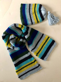 Winter scarf with matching knitted hat