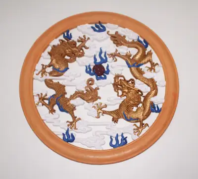 Double Dragon Play with Pearl Large Wall Wood Hollow Carving, View more