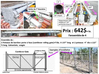 Poteau barrière en porte à faux 137'' long . ensemble de 4, View more