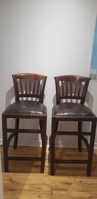 2 Chaises de bar vintage/Bar stools (cuir et bois)
