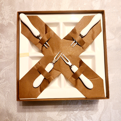 NEW IN BOX Verdici White Ceramic Serving Platter with Forks, View more