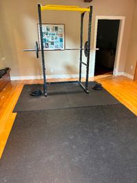 Power Rack, Barbell, Weights and Rubber Mats