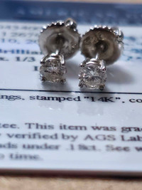 AGS certified 14k white gold diamond earrings
