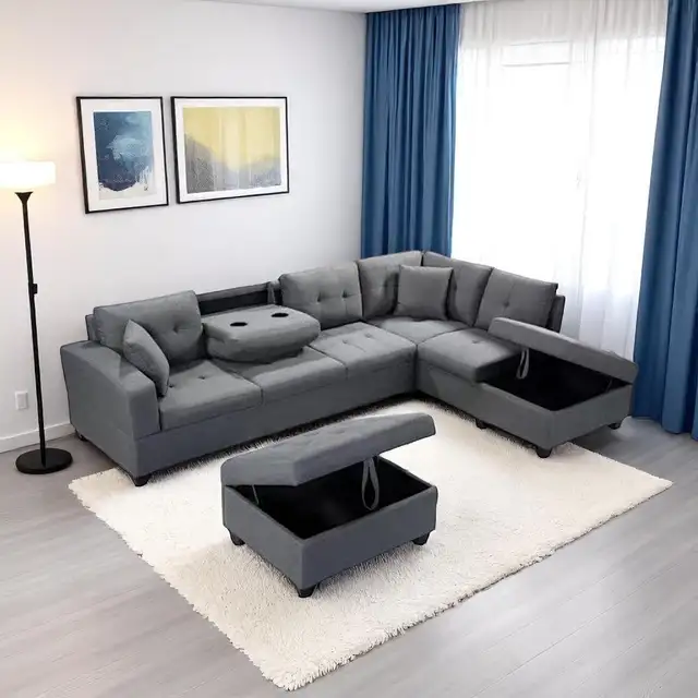 New Sectional Sofa Set with Storage Ottoman Grand Sale in Couches & Futons in Kingston - Image 3