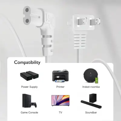 2 Prong Power Cord NEMA 1-15P to IEC320 C7 Right Angle Cable, View more