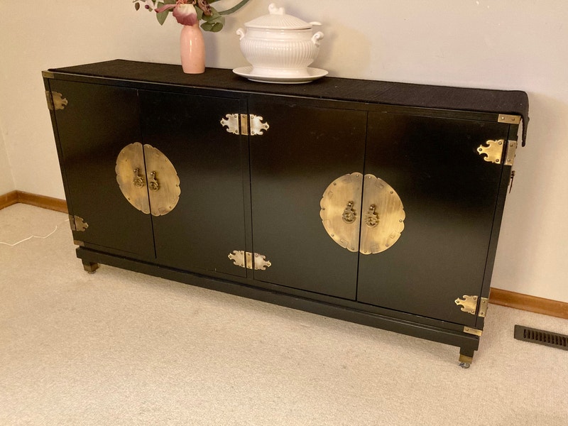 Solid wood with brass details buffet sideboard Oriental design