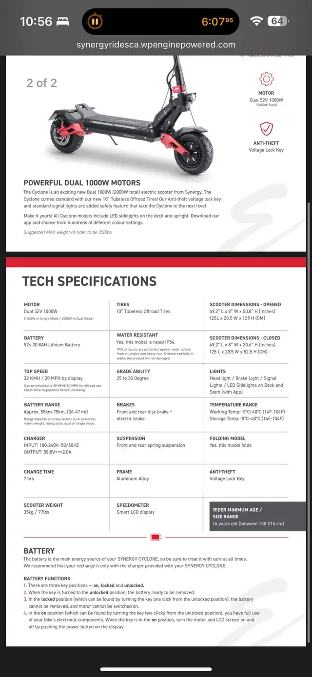 Selling my Synergy Cyclone E-Scooter in Scooters & Pocket Bikes in Edmonton - Image 4