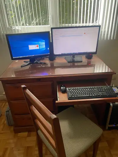 Computer desk with the chair ( wood) Monitor not included, but if you’re interested, it could be add...