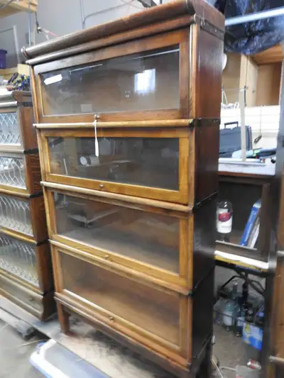 Antique barrister bookcase windows restored professionally, View more