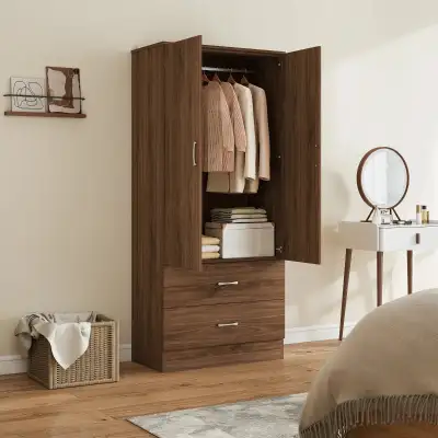 Clothes Wardrobe Closet Armoire with Hanging Rod and 2 Doors, View more