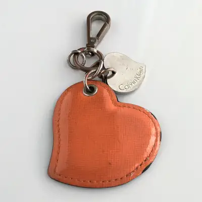 Calvin Klein Key Chain Bag Charm, Heart, Orange Leather, View more
