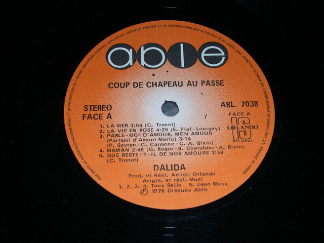 Dalida - Coup de chapeau au passé (1976) LP | CD, DVD et Blu-ray | Ville de  Montréal | Kijiji
