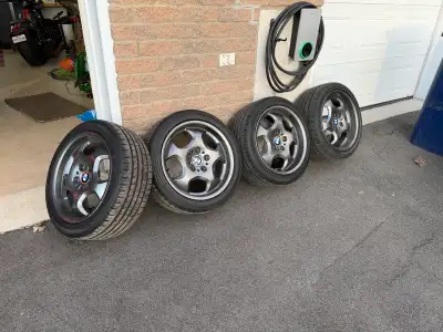 OEM BMW E36 M3 17” staggered contour mags Fronts 7.5x17 Rears 8.5x17 Recently refurbished in gunmeta...
