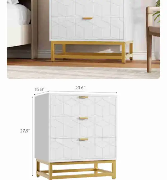 New Garvee Modern 3 Drawer Dresser Wide Chest with Gold Metal Le in Dressers & Wardrobes in Mississauga / Peel Region - Image 2