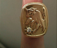 14k Gold Taurus Zodiac Ring 0.08ct single diamond