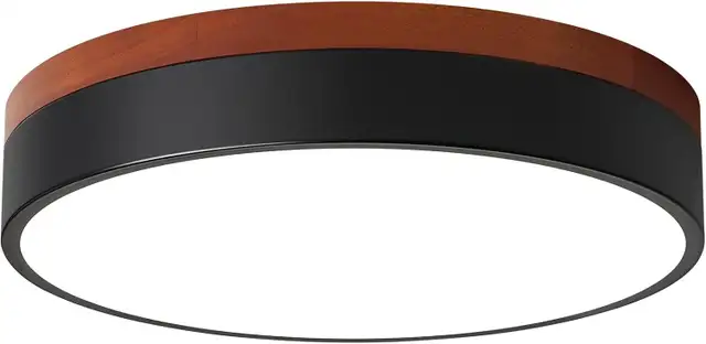 Dimmable LED Ceiling Light, Black Wood Flush Mount, 5 CCT, 11.8 in Indoor Lighting & Fans in Oshawa / Durham Region - Image 3