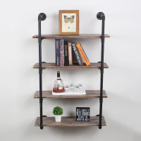 Industrial Pipe Shelves with Wood 4-Tiers Rustic Wall Mount