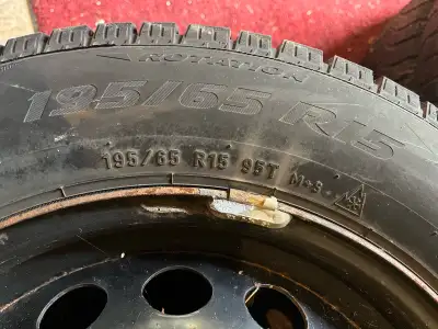 Almost no ware. Winter tires on steel rims, from a Volvo S60. Pirelli 195/65 R15. Pick up in Greely....