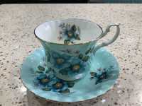 Royal Albert England  Blue Floral Tea Cup and Saucer- Bone China