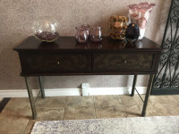Solid Wood and Wrought Iron Side Table