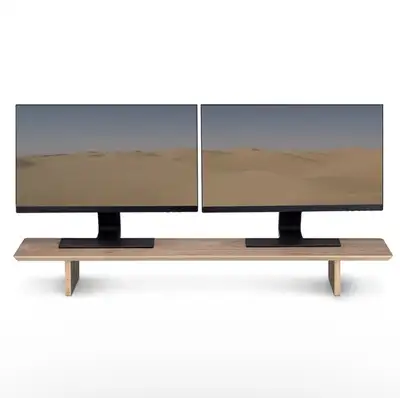 Dual Monitor Stand Riser Real Wood Desk Shelf 2 Screens Walnut, View more