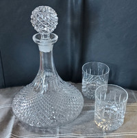 Gorgeous 19th Century Ships Decanter, with two Matching Glasses