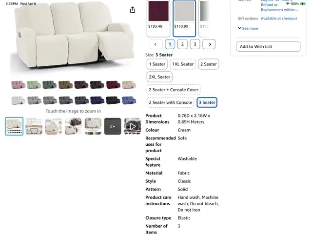 3-Seater Recliner Sofa Covers- Ivory-NEW in Chairs & Recliners in Hamilton - Image 3