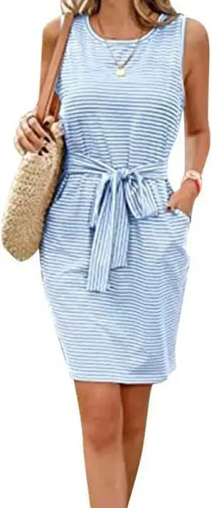 Summer Striped Sleeveless Casual Tie Waist Mini Dress Sz XL, View more