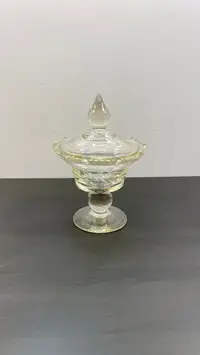 Vintage Circle Design Cut Glass Pedestal Candy Dish with Matchin