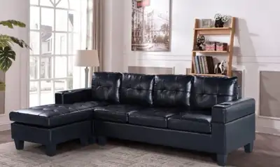 Sectional Sofa - Black Leather! FREE DELIVERY , View more